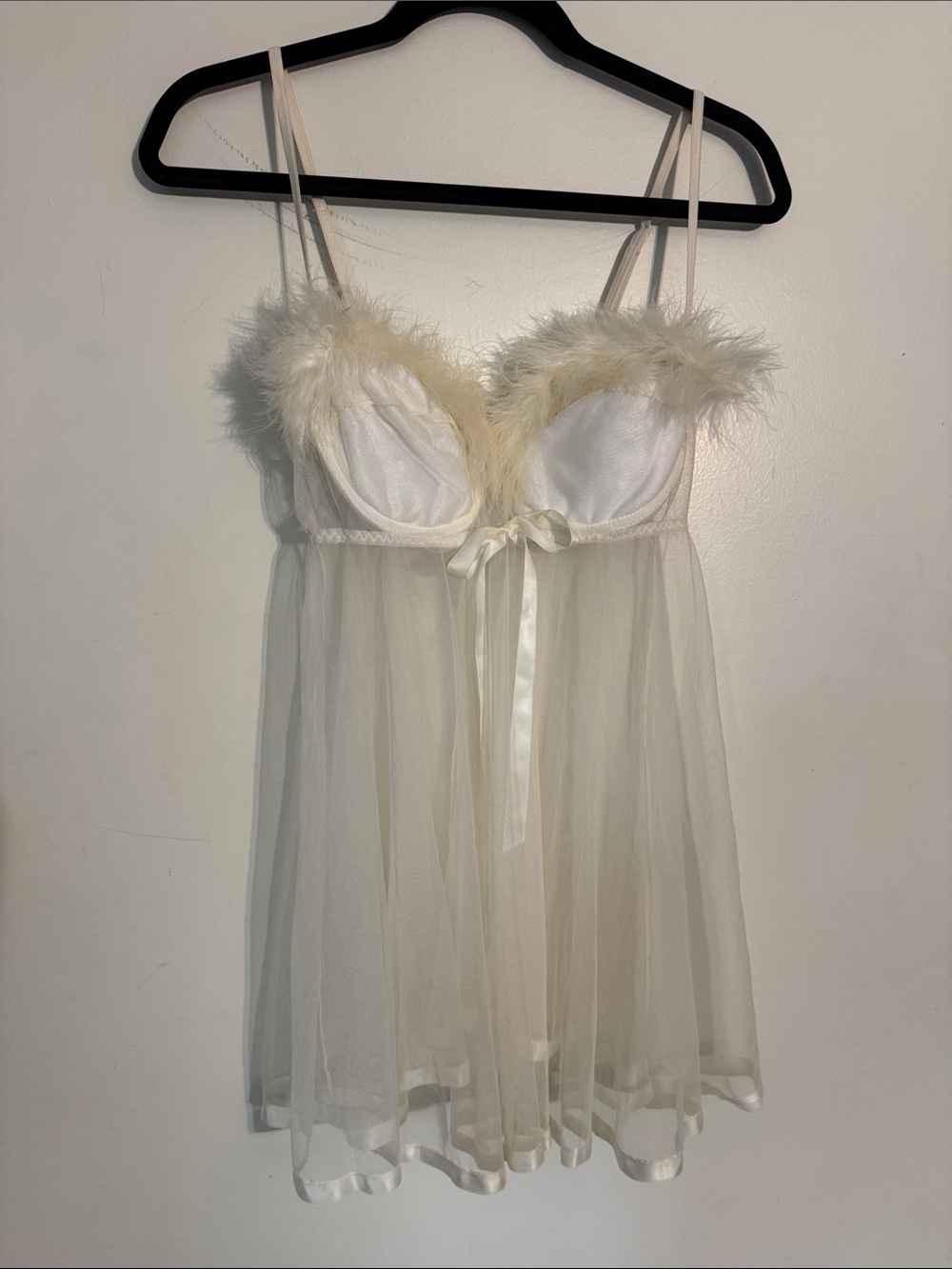 Private Luxuries Ivory Feather Trim Sheer Babydoll Nightie